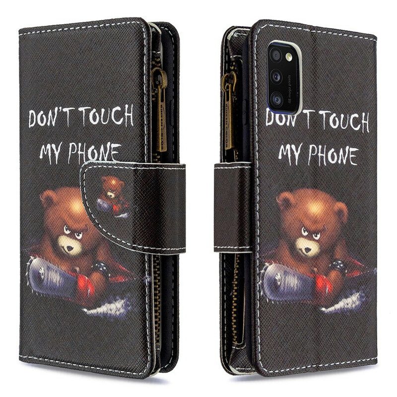 Custodia in pelle Samsung Galaxy A41 Orsetto Tascabile Con Cerniera