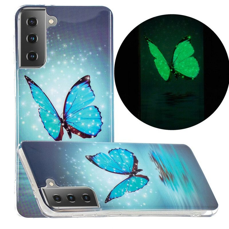 Cover Samsung Galaxy S21 5G Farfalla Blu Fluorescente