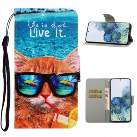 Custodia in pelle Samsung Galaxy S21 5G Cat Live It Strappy