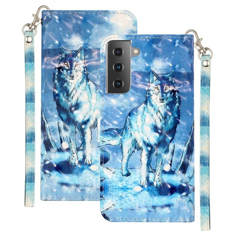 Custodia in pelle Samsung Galaxy S21 5G Faretti Wolf Light Con Cinturino
