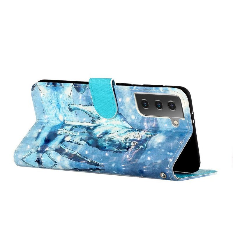 Custodia in pelle Samsung Galaxy S21 5G Faretti Wolf Light Con Cinturino