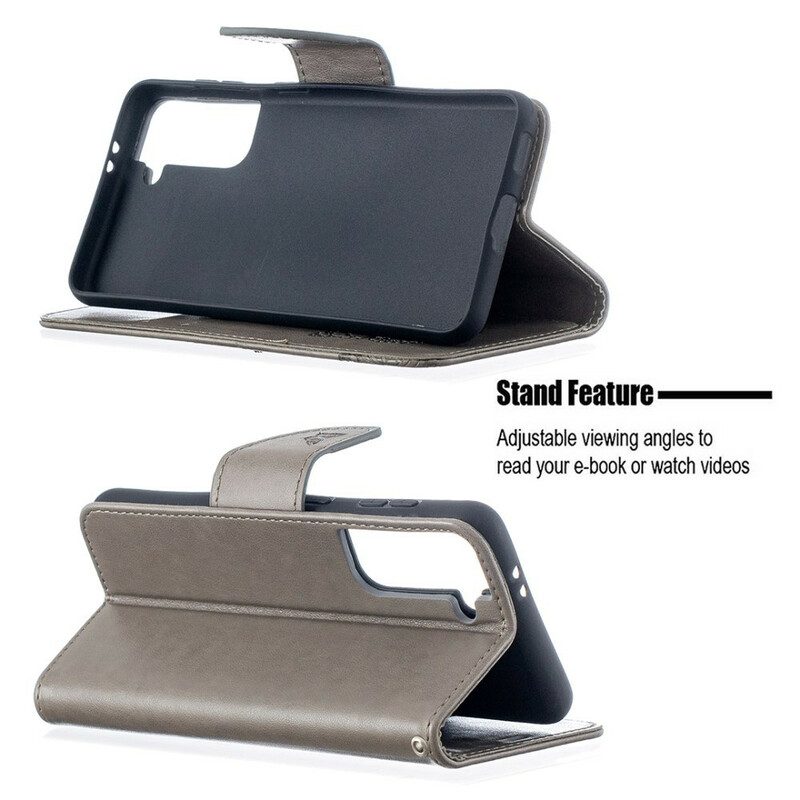 Custodia in pelle Samsung Galaxy S21 5G Farfalle In Volo Con Cordino