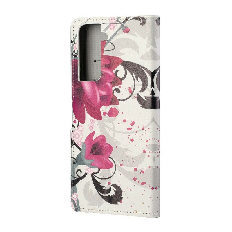Custodia in pelle Samsung Galaxy S21 5G Fiori Tropicali