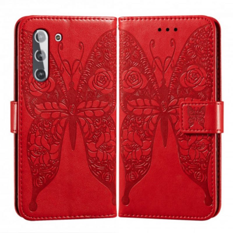 Custodia in pelle Samsung Galaxy S21 5G Modello Di Fiore Di Farfalla