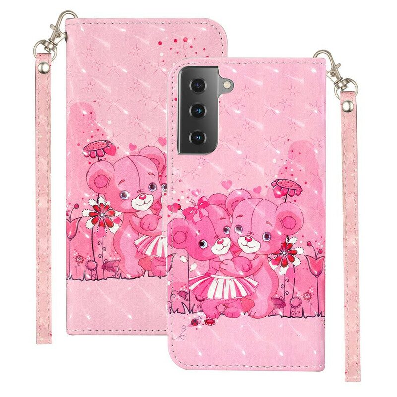 Custodia in pelle Samsung Galaxy S21 5G Orsacchiotti Light Spot Con Cinturino