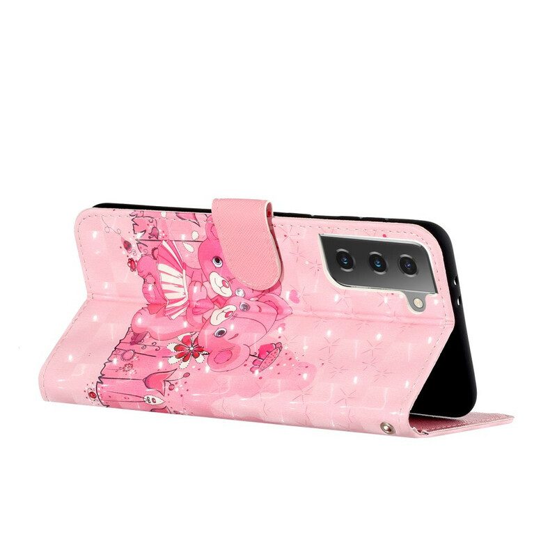 Custodia in pelle Samsung Galaxy S21 5G Orsacchiotti Light Spot Con Cinturino