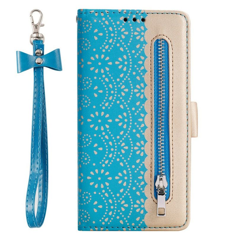 Custodia in pelle Samsung Galaxy S21 5G Portamonete Con Cinturino In Pizzo