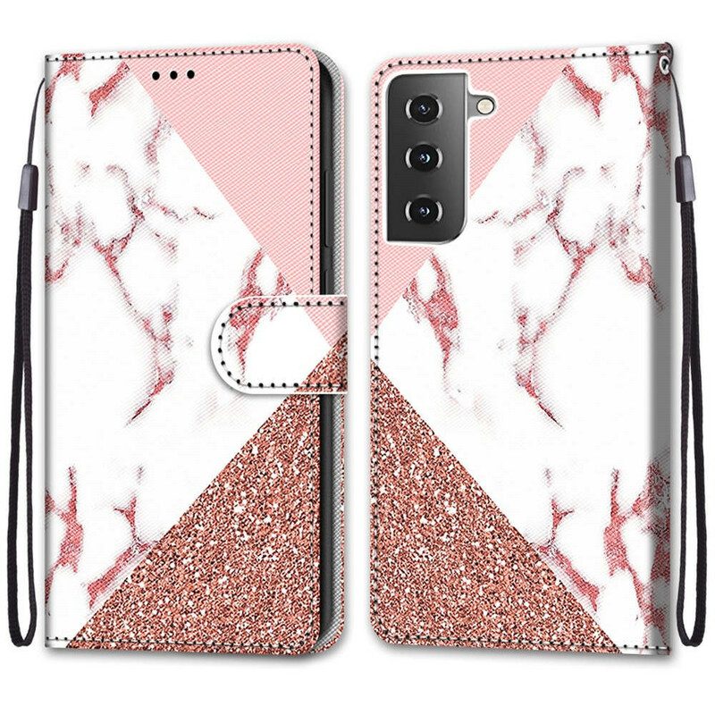 Custodia in pelle Samsung Galaxy S21 5G Triangolo In Marmo E Glitter