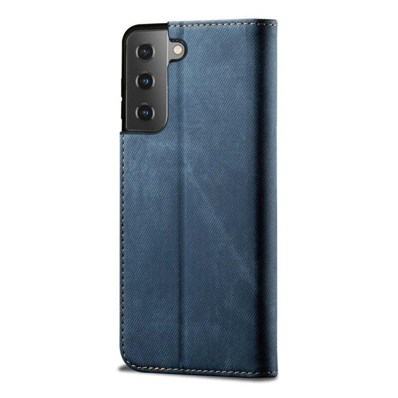 Folio Cover Samsung Galaxy S21 5G Custodia in pelle Tessuto Denim
