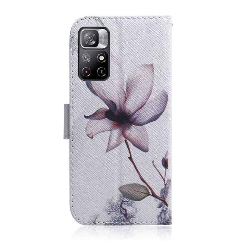 Custodia A Portafoglio Poco M4 Pro 5G Fiore Rosa Polveroso