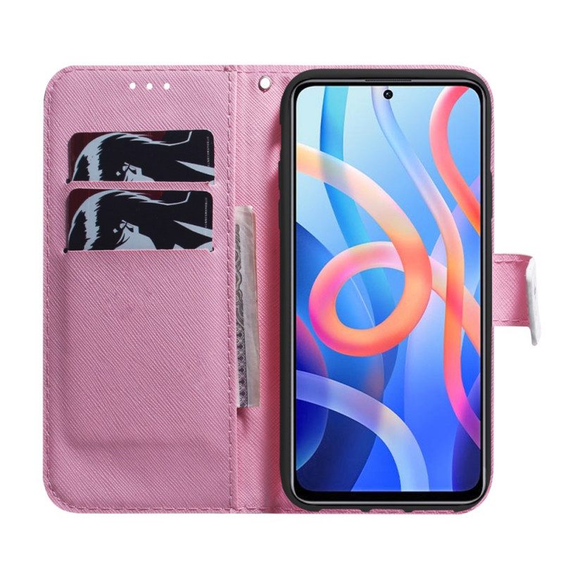 Custodia A Portafoglio Poco M4 Pro 5G Fiore Rosa Polveroso