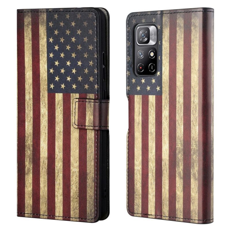 Custodia in pelle Poco M4 Pro 5G Bandiera Americana