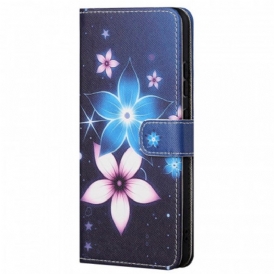 Custodia in pelle Poco M4 Pro 5G Cinturino Lunare Fiori