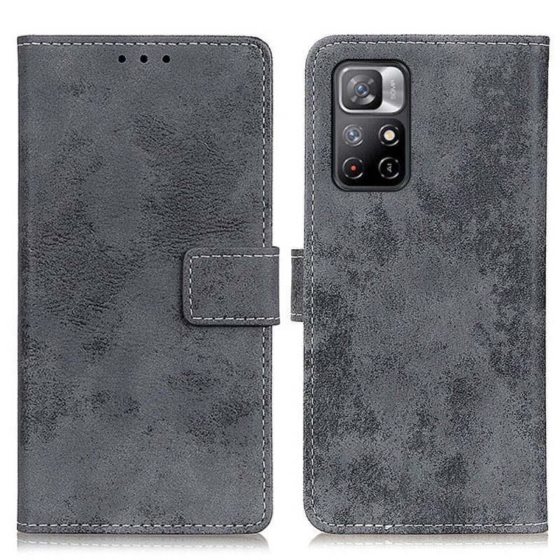 Custodia in pelle Poco M4 Pro 5G Effetto Pelle Vintage