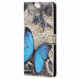 Custodia in pelle Poco M4 Pro 5G Farfalla Blu