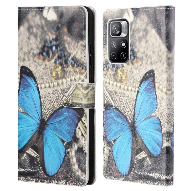 Custodia in pelle Poco M4 Pro 5G Farfalla Blu