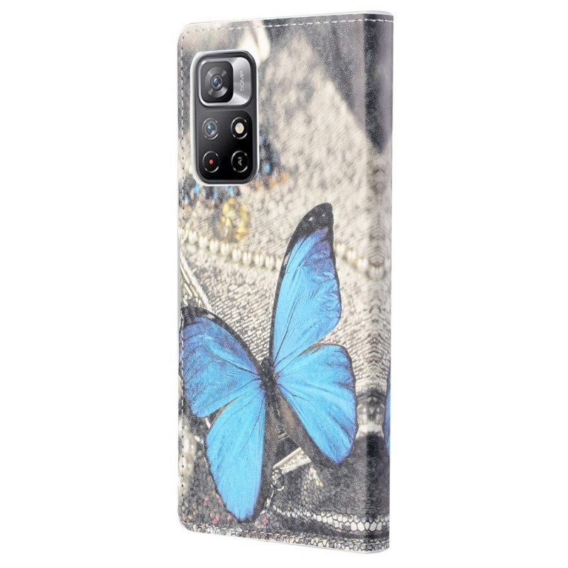 Custodia in pelle Poco M4 Pro 5G Farfalla Blu