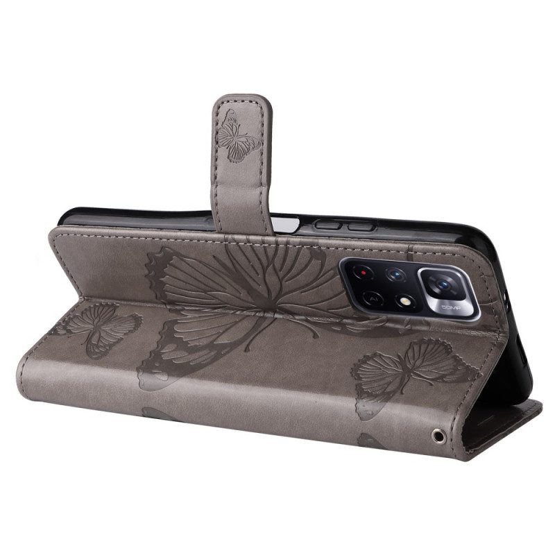Custodia in pelle Poco M4 Pro 5G Farfalle Con Cinturino Gigante