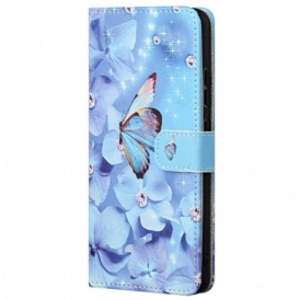 Custodia in pelle Poco M4 Pro 5G Farfalle Di Diamanti Strappy