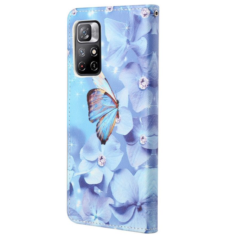 Custodia in pelle Poco M4 Pro 5G Farfalle Di Diamanti Strappy