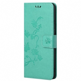Custodia in pelle Poco M4 Pro 5G Farfalle E Fiori Asiatici