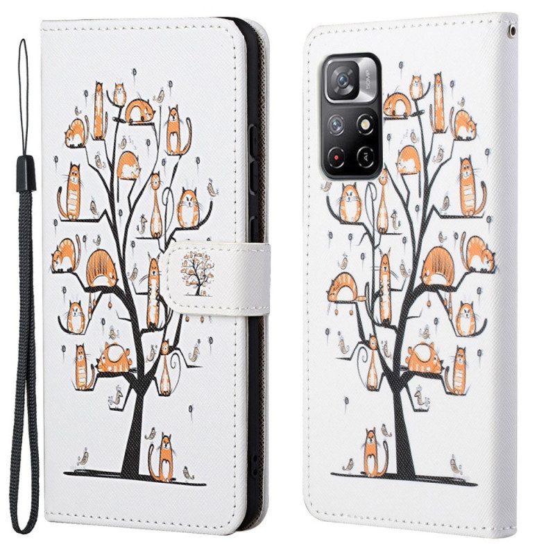 Custodia in pelle Poco M4 Pro 5G Gatti Funky Con Cinturino