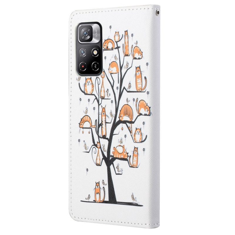 Custodia in pelle Poco M4 Pro 5G Gatti Funky Con Cinturino
