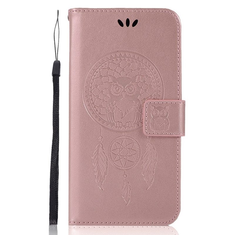 Custodia in pelle Poco M4 Pro 5G Gufo Acchiappasogni Effetto Pelle