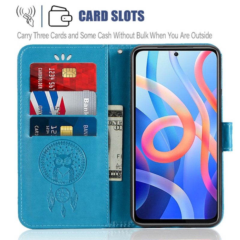 Custodia in pelle Poco M4 Pro 5G Gufo Acchiappasogni Effetto Pelle