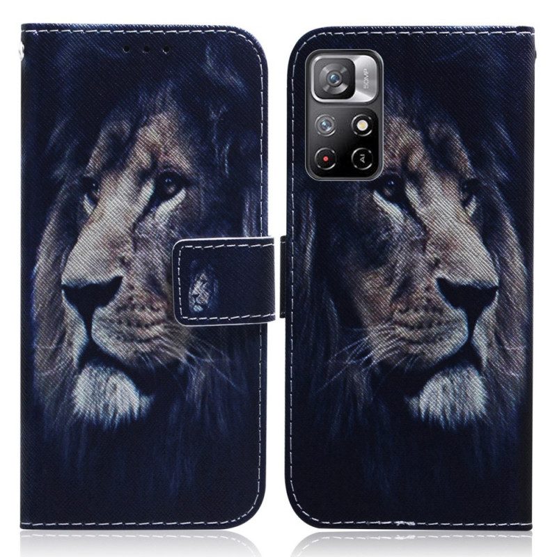 Custodia in pelle Poco M4 Pro 5G Leone Sognante