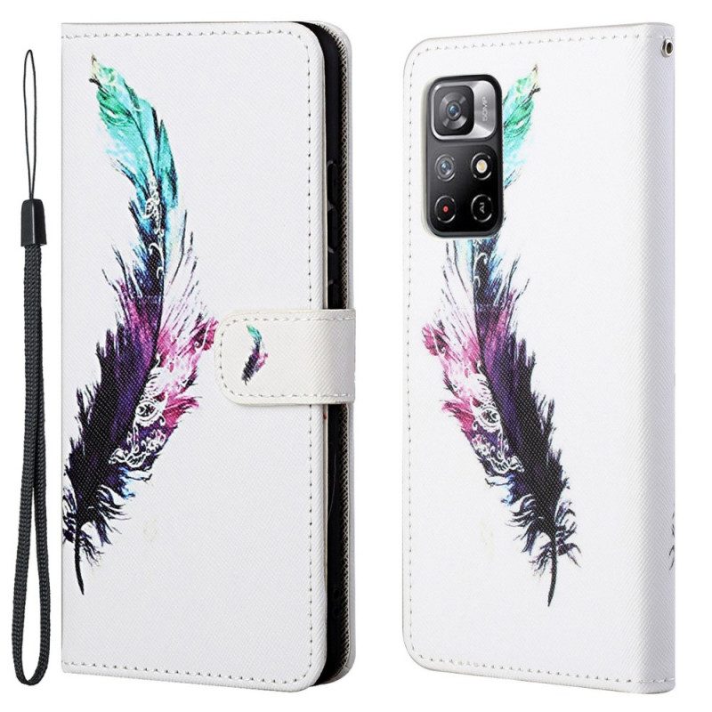 Custodia in pelle Poco M4 Pro 5G Piuma Con Cordino