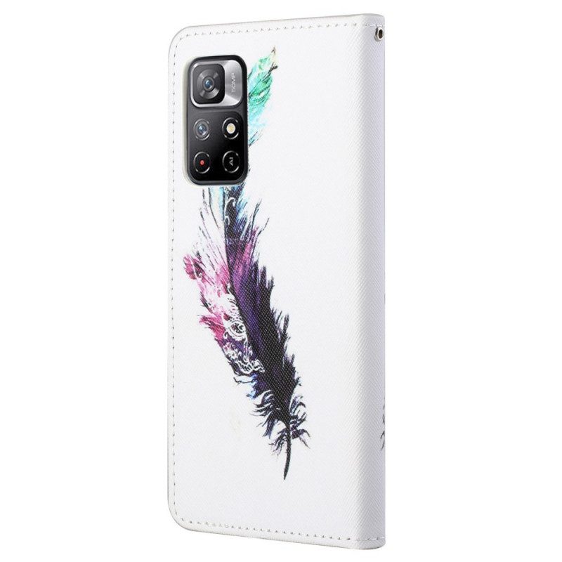 Custodia in pelle Poco M4 Pro 5G Piuma Con Cordino