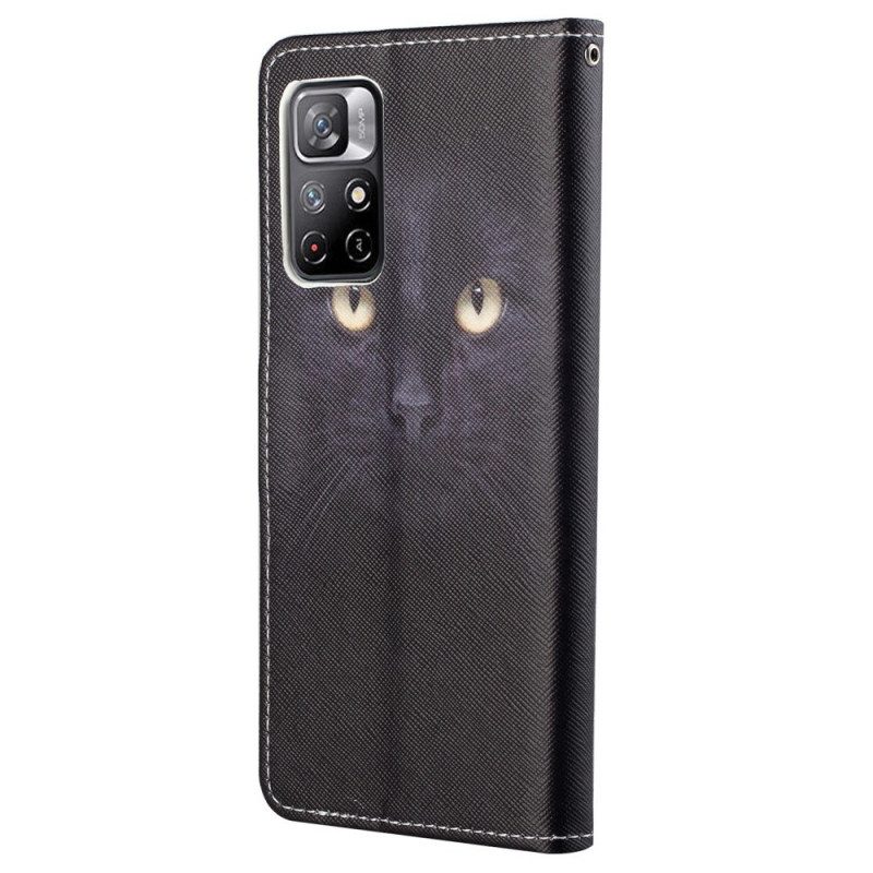 Custodia in pelle Poco M4 Pro 5G Strappy Occhi Di Gatto Nero