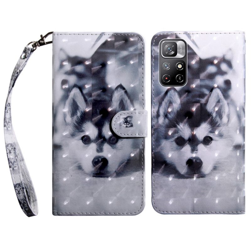 Folio Cover Poco M4 Pro 5G Cane In Bianco E Nero