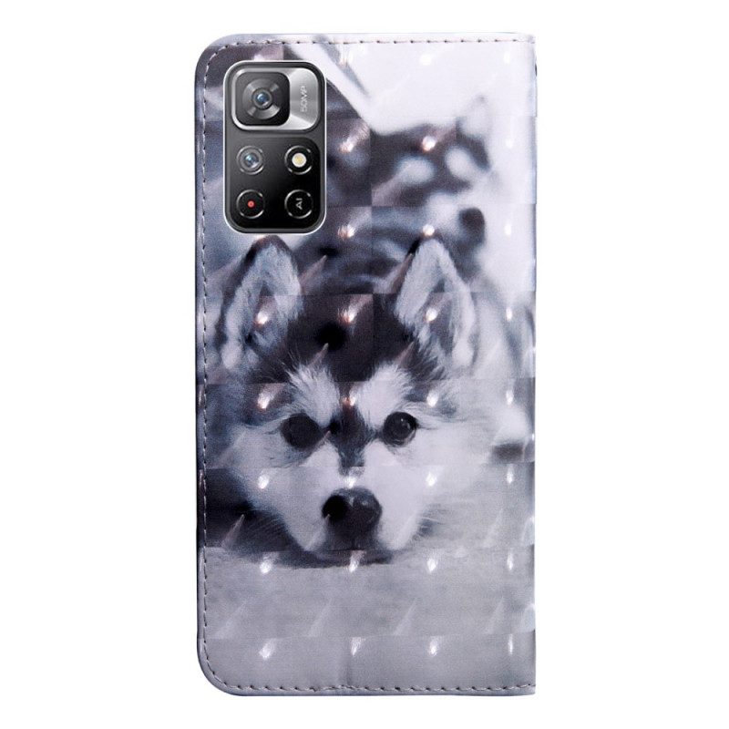 Folio Cover Poco M4 Pro 5G Cane In Bianco E Nero
