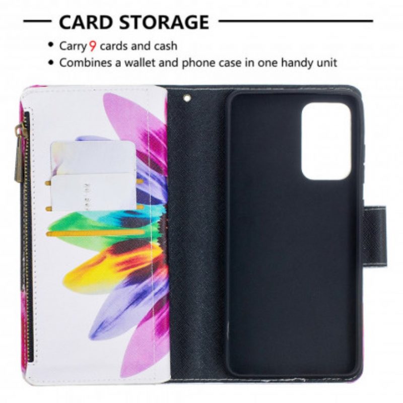 Custodia A Portafoglio Samsung Galaxy A52 4G / A52 5G / A52s 5G Tasca Con Zip A Fiore