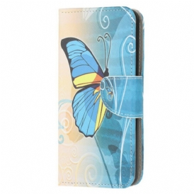Custodia in pelle Samsung Galaxy A52 4G / A52 5G / A52s 5G Farfalla Blu E Gialla
