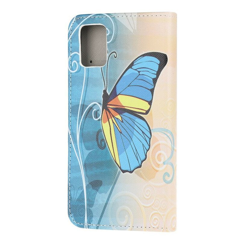 Custodia in pelle Samsung Galaxy A52 4G / A52 5G / A52s 5G Farfalla Blu E Gialla
