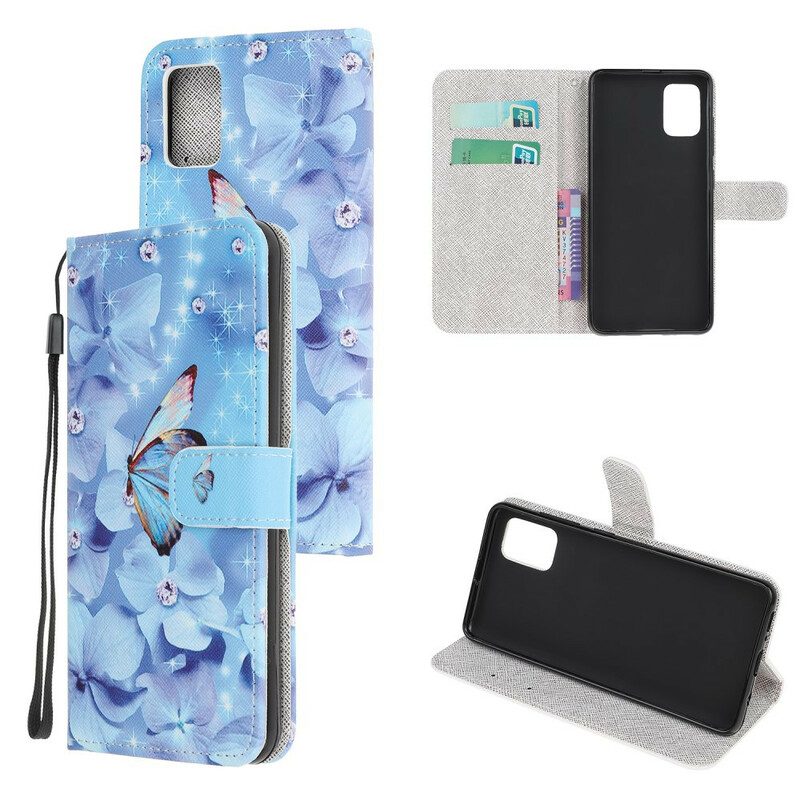 Custodia in pelle Samsung Galaxy A52 4G / A52 5G / A52s 5G Farfalle Di Diamanti Strappy