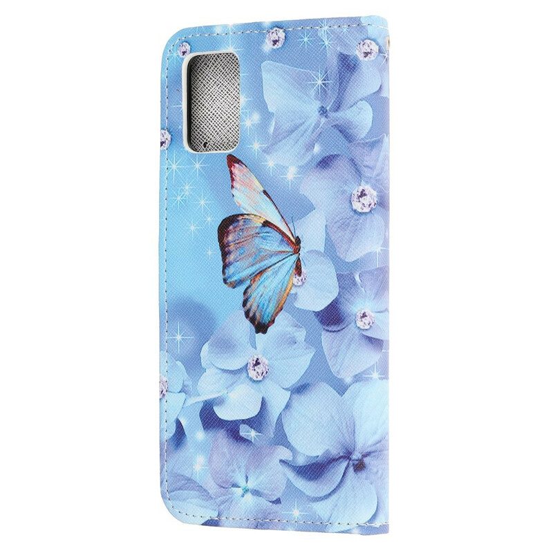 Custodia in pelle Samsung Galaxy A52 4G / A52 5G / A52s 5G Farfalle Di Diamanti Strappy