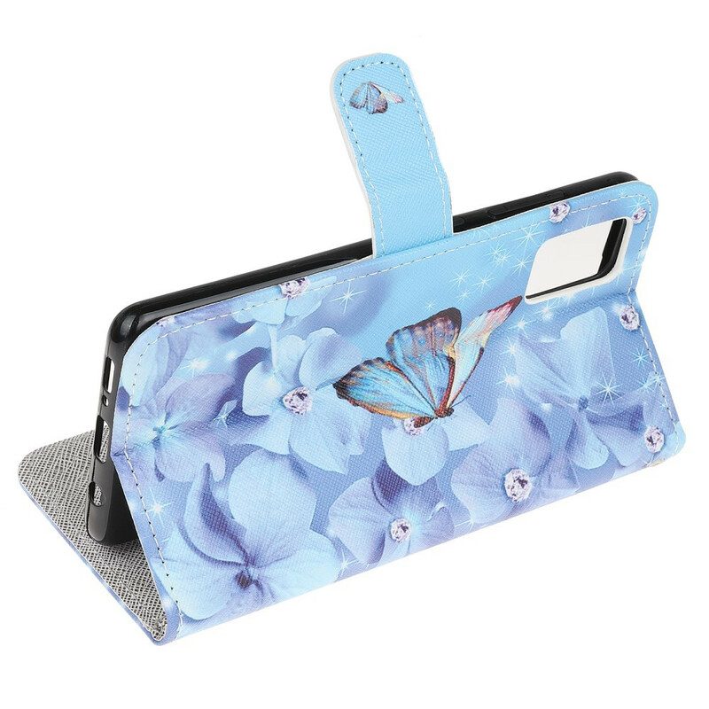 Custodia in pelle Samsung Galaxy A52 4G / A52 5G / A52s 5G Farfalle Di Diamanti Strappy