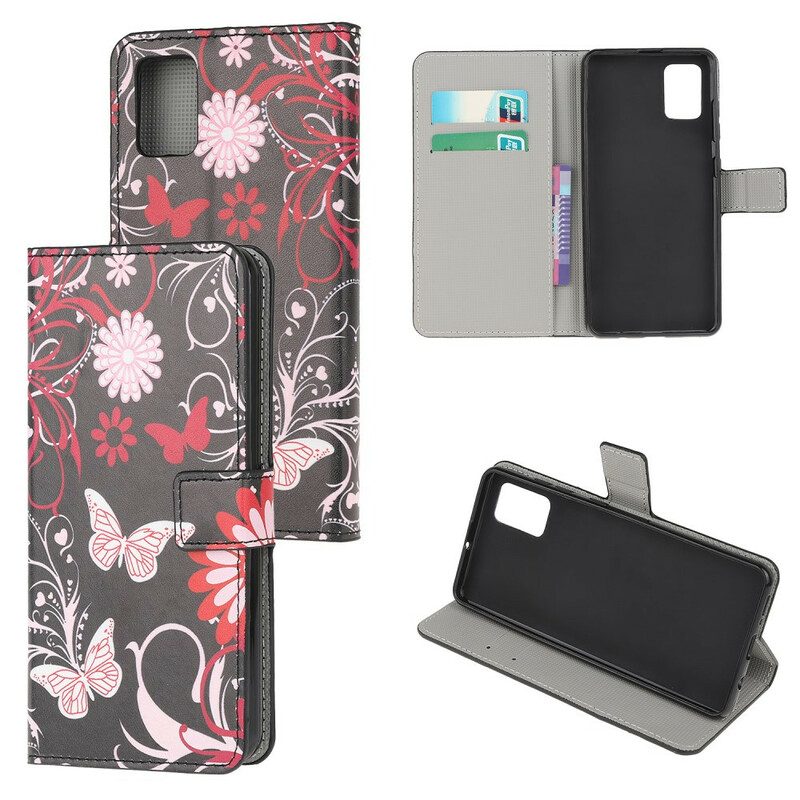 Custodia in pelle Samsung Galaxy A52 4G / A52 5G / A52s 5G Farfalle E Fiori