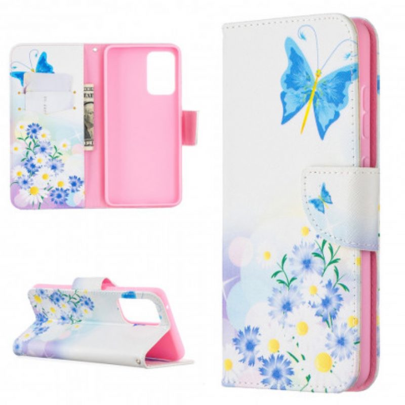 Custodia in pelle Samsung Galaxy A52 4G / A52 5G / A52s 5G Farfalle E Fiori Dipinti