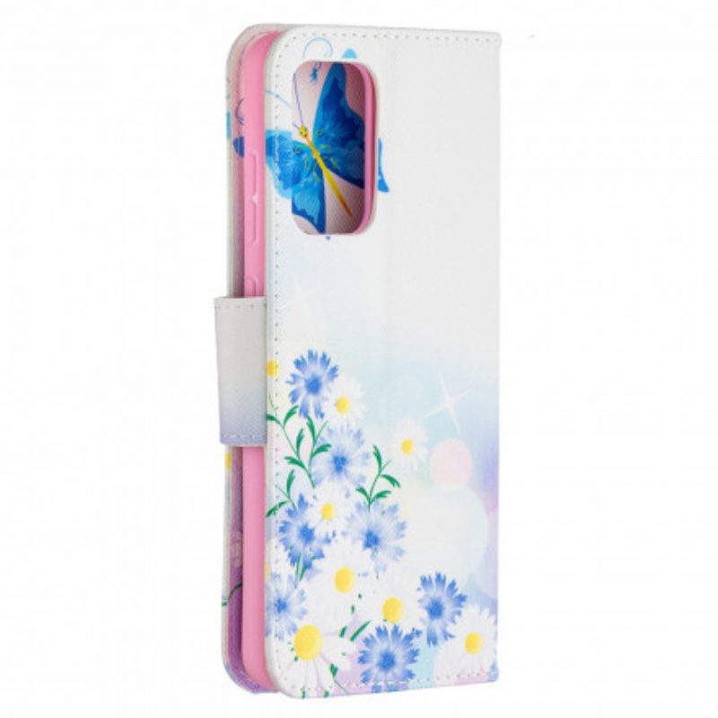 Custodia in pelle Samsung Galaxy A52 4G / A52 5G / A52s 5G Farfalle E Fiori Dipinti