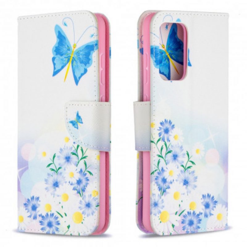 Custodia in pelle Samsung Galaxy A52 4G / A52 5G / A52s 5G Farfalle E Fiori Dipinti