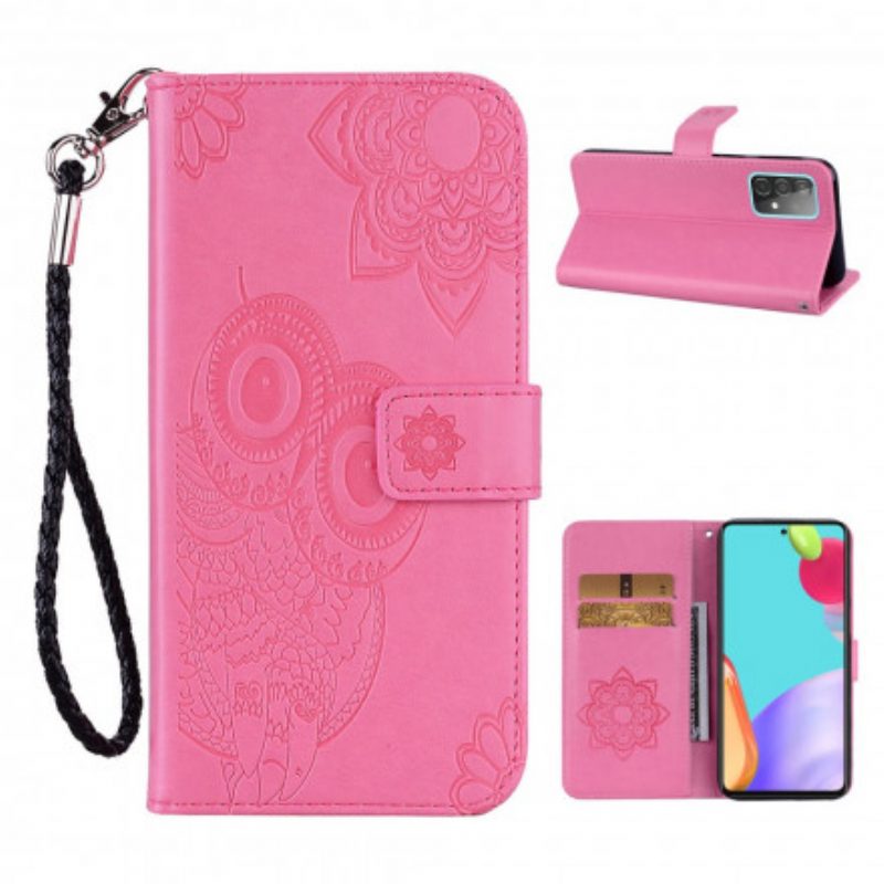 Custodia in pelle Samsung Galaxy A52 4G / A52 5G / A52s 5G Gufo Mandala E Cordino