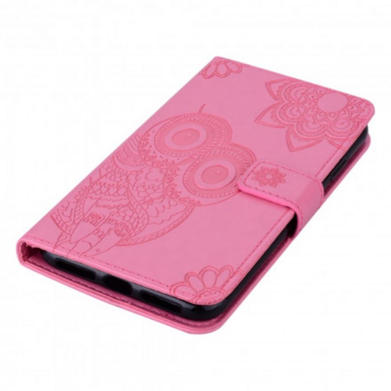 Custodia in pelle Samsung Galaxy A52 4G / A52 5G / A52s 5G Gufo Mandala E Cordino