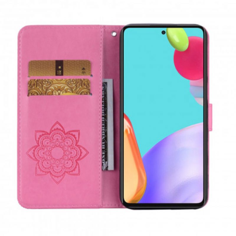 Custodia in pelle Samsung Galaxy A52 4G / A52 5G / A52s 5G Gufo Mandala E Cordino