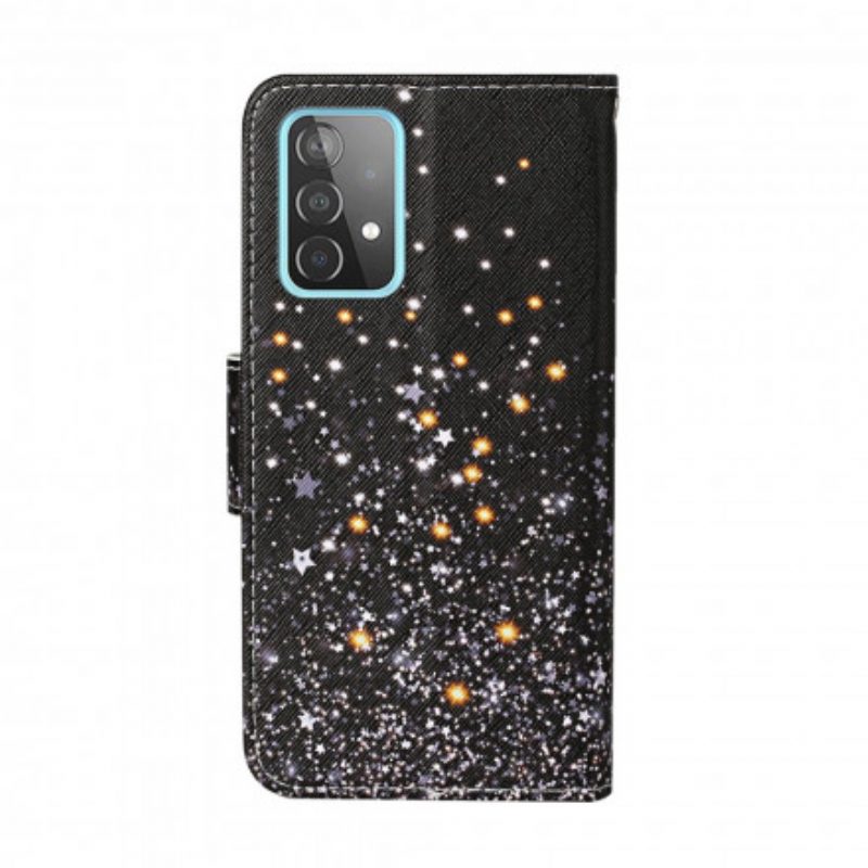 Custodia in pelle Samsung Galaxy A52 4G / A52 5G / A52s 5G Stelle E Paillettes Con Cordino