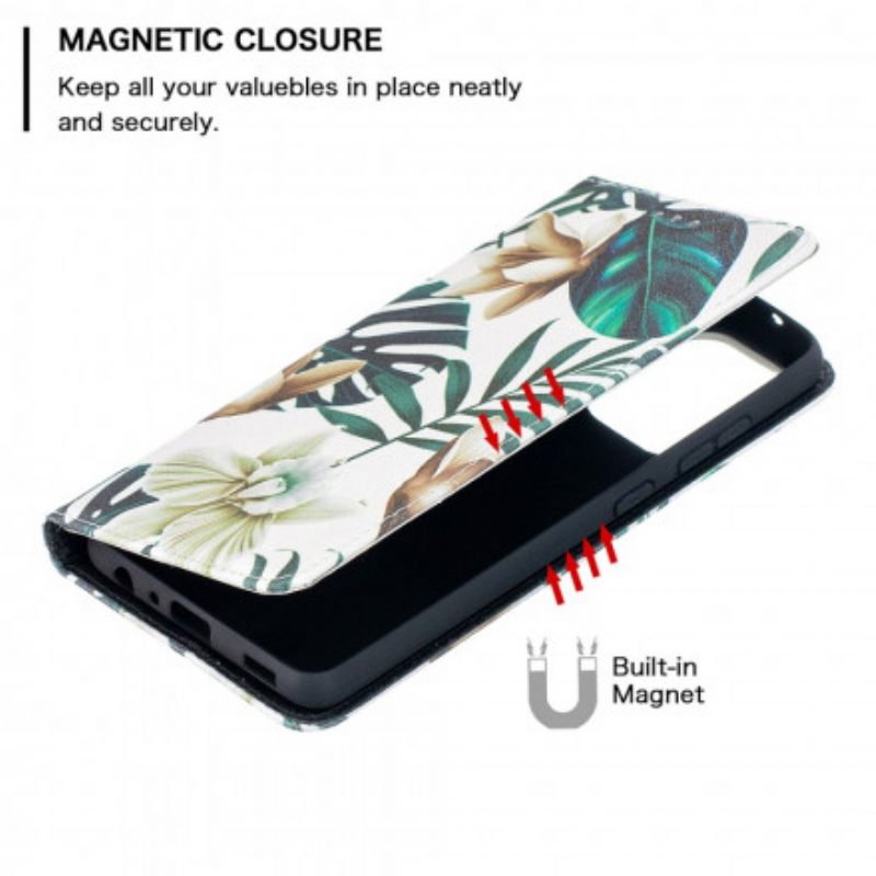 Folio Cover Samsung Galaxy A52 4G / A52 5G / A52s 5G Custodia in pelle Foglie